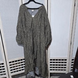 A New Day Womens Leopard Print V-Neck Maxi Dress Long Sleeve Brown Black 4X NWT